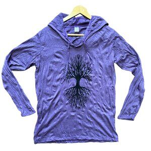 NEW MALISUN Slub Cotton Long Sleeve Hooded Tree Print Shirt SZ L